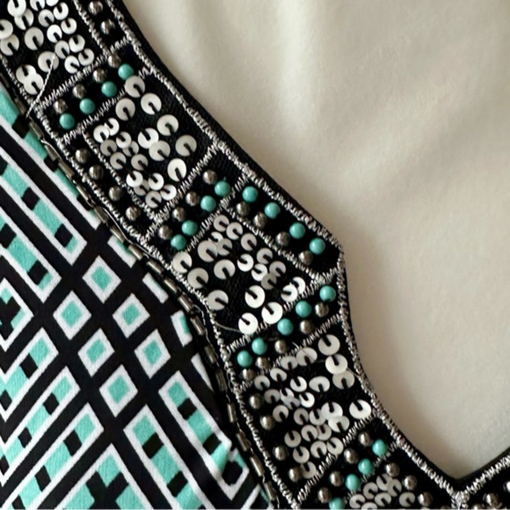 Plus Size Y2K Geometric Beaded V-Neck Midi Sheath Dress Flowy Mermaid Chevron